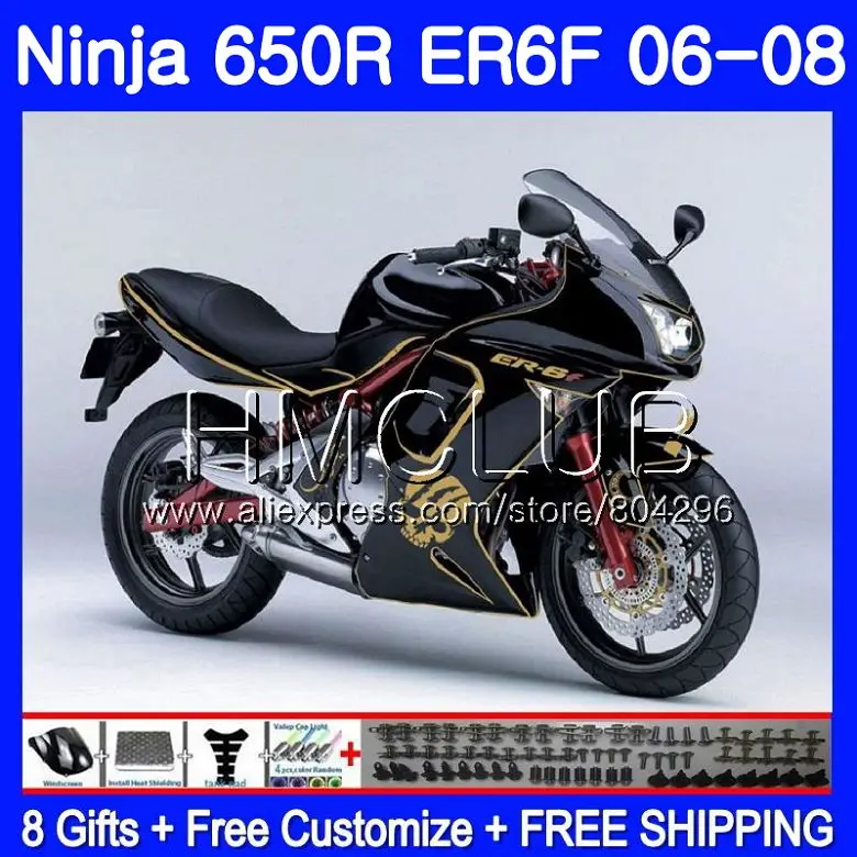 

Body For KAWASAKI NINJA 650R ER6 F 650 ER 6F 2006 2007 2008 12JK.0 Ninja650R ER-6F 06 08 ER6F 06 07 08 Fairing Kit Skull gold