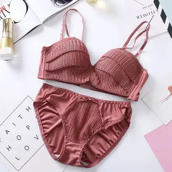 

2019 New Style Girls Cascading Decoration Wire Free Push Up Gathered Bra + Panties Underwear Set