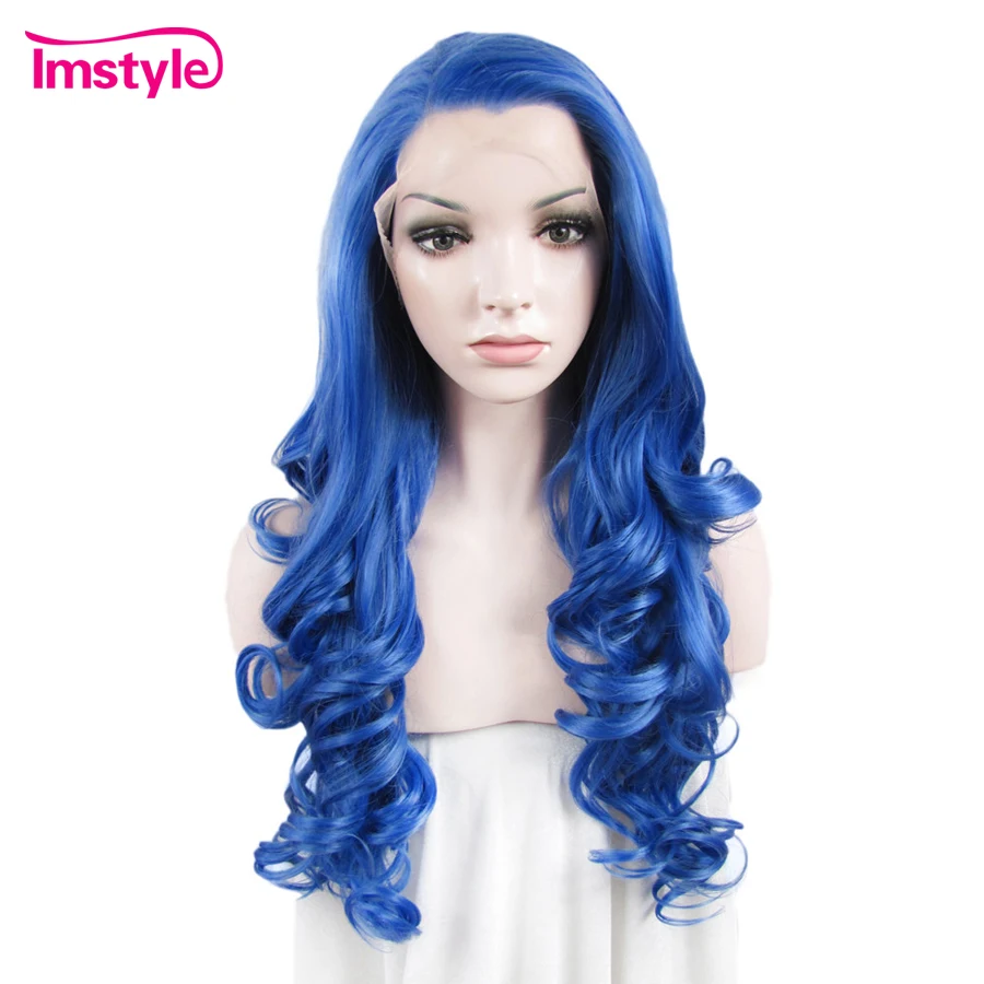 

Imstyle Lace Front Wigs Long Wavy Blue Color Wigs For Women Heat Resistant Fiber Synthetic Lace Wig Glueless Cosplay Party
