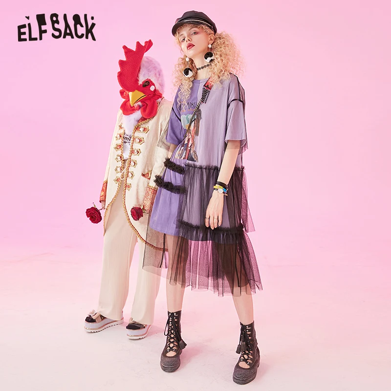 ELFSACK кружевные лоскутные женские платья модные уличные с мультяшным принтом