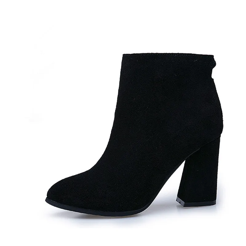 

2017 New Women Hoof Heels Boots Zip Flock Boots Side Zipper Shoes Womens Ankle Boots For Women High Heels Desiger Ankle Booties