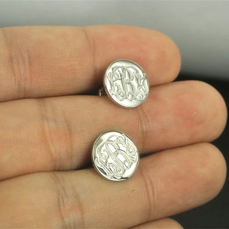 Wholesale Monogram Stud Earring Silver Personalized Engraved Circle