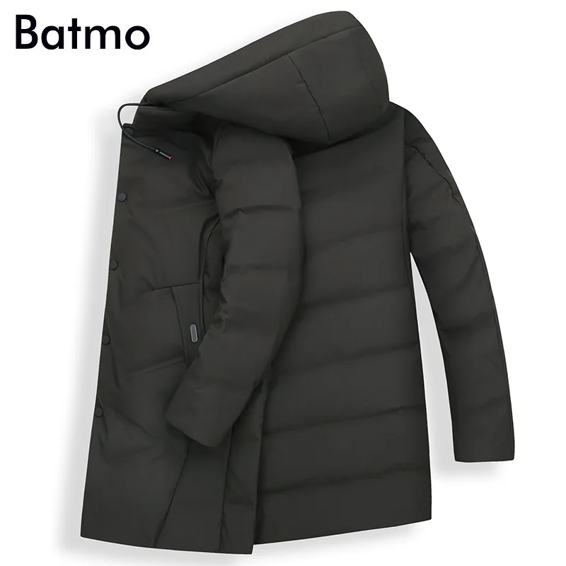BATMO Новое поступление Зима Высокое качество теплый 80% белый утиный пух с капюшоном Длинные куртки мужские, зимние мужские пальто, плюс-Размер 8220