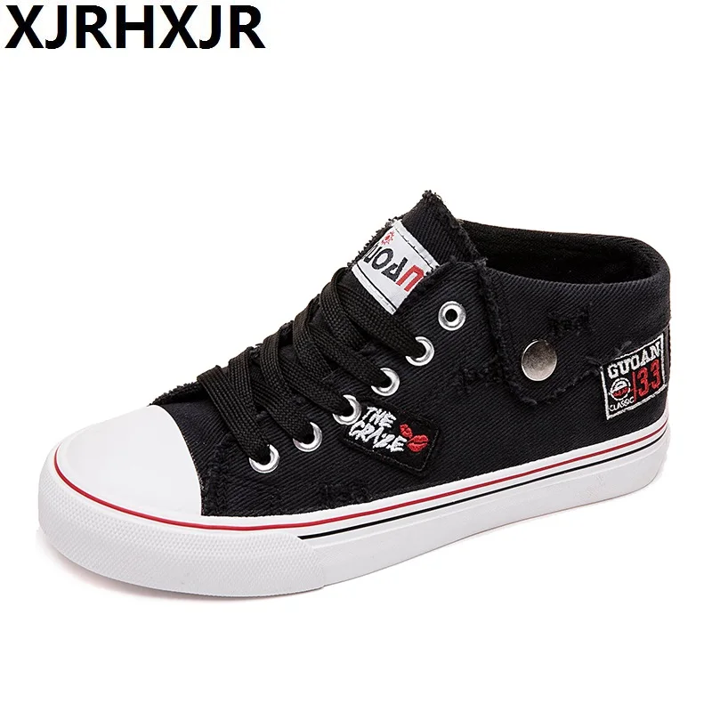 

XJRHXJR Women Canvas Shoes Fashion Sneakers Flats Casual Shoes Tenis Feminino Shoes Woman Zapatos De Mujer Plus Size 35-40