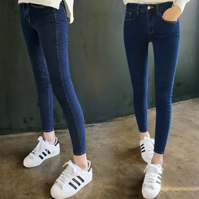 Корейский стиль, тонкие джинсы-Карандаш Стретч, женские синие джинсы с высокой талией, винтажные весенние джинсовые штаны высокого качества на 4 сезона