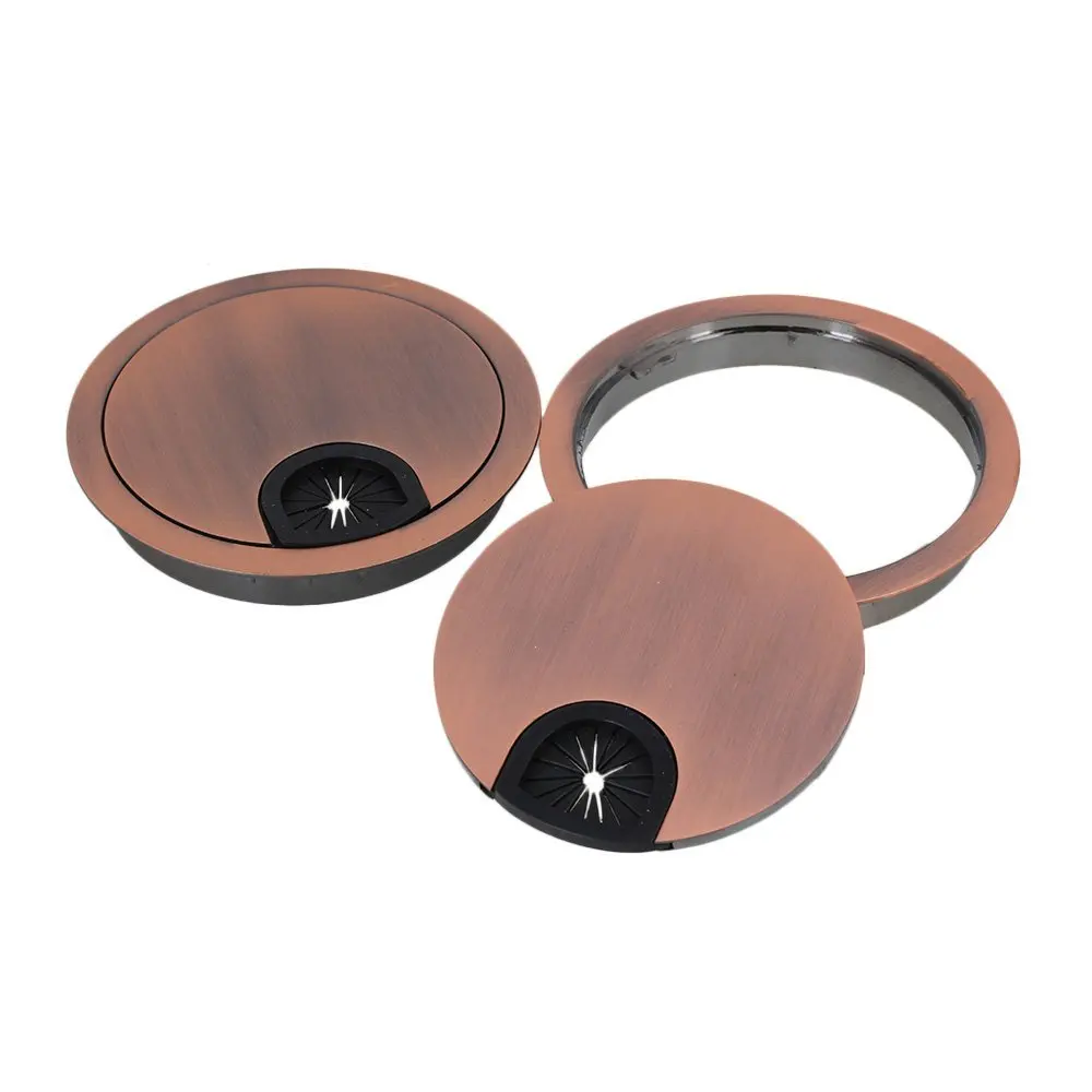 80mm 레드 구리 색상 아연 합금 PC 컴퓨터 그로밋 테이블 책상 케이블 깔끔한 와이어 구멍 커버 플레이트 2 개 팩