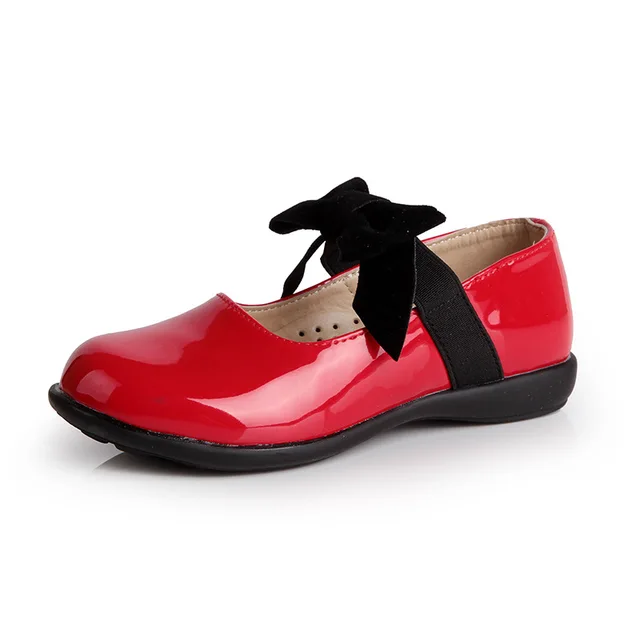 girls red dress shoes black bow kids party faux leather shoes for girl toddler children princess