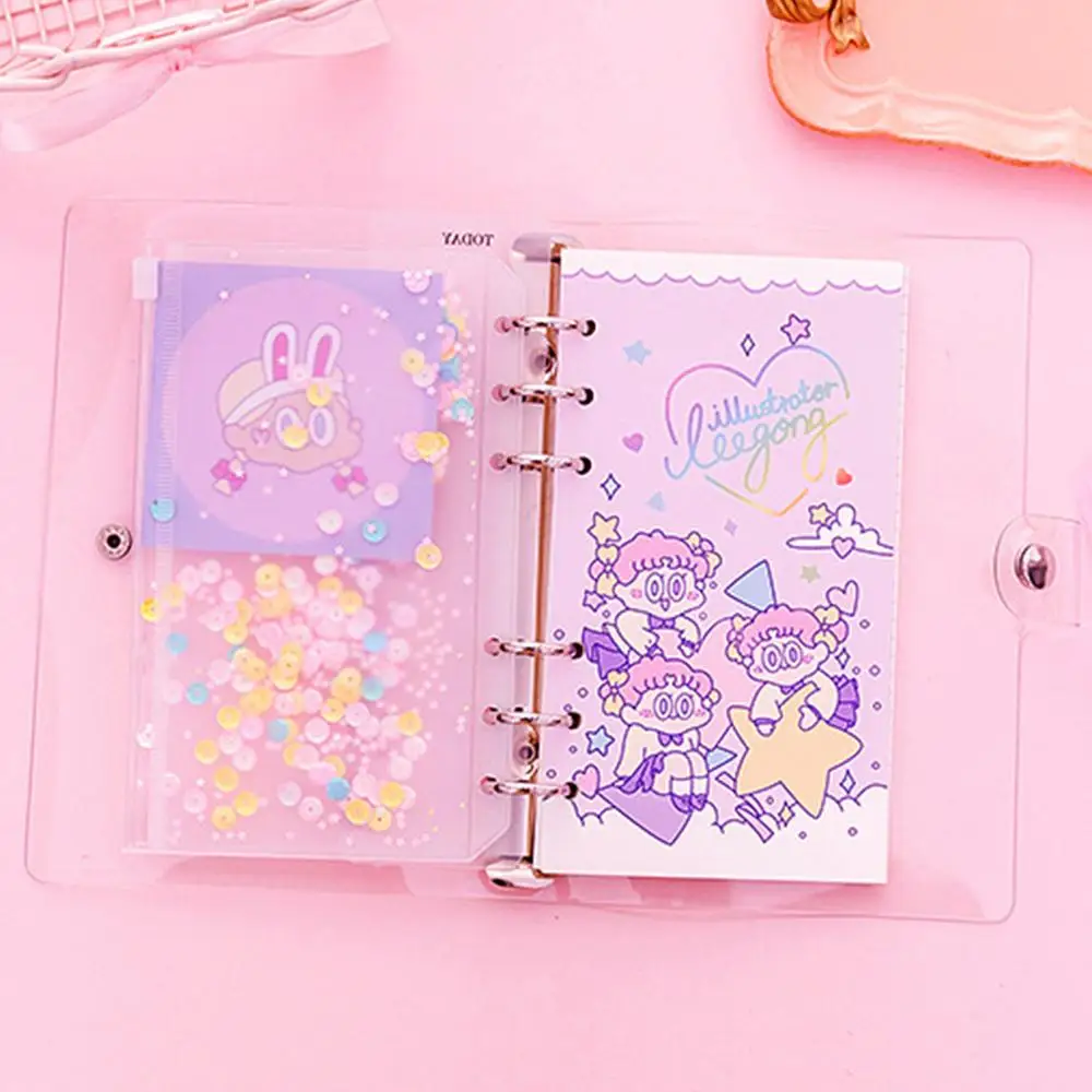

Transparent Pink Notebook With PVC Cover Ruler Girl Pattern Round Ring Binder Planner Study Supply