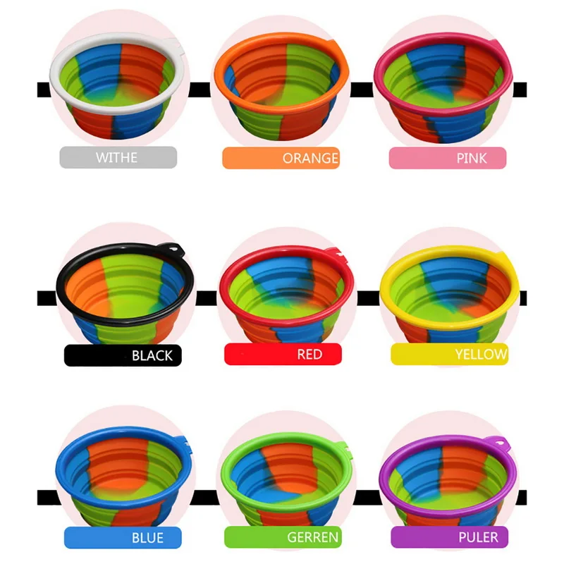 Folding Dog Bowl Outfit Portable Travel Bowl Dog Feeder Water Food Container Silicone Small Mudium Dog Pet Tools