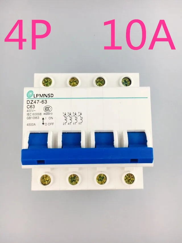 

DZ47 4P 10A Circuit breaker AC MCB safety breaker C Type C45 4 Poles