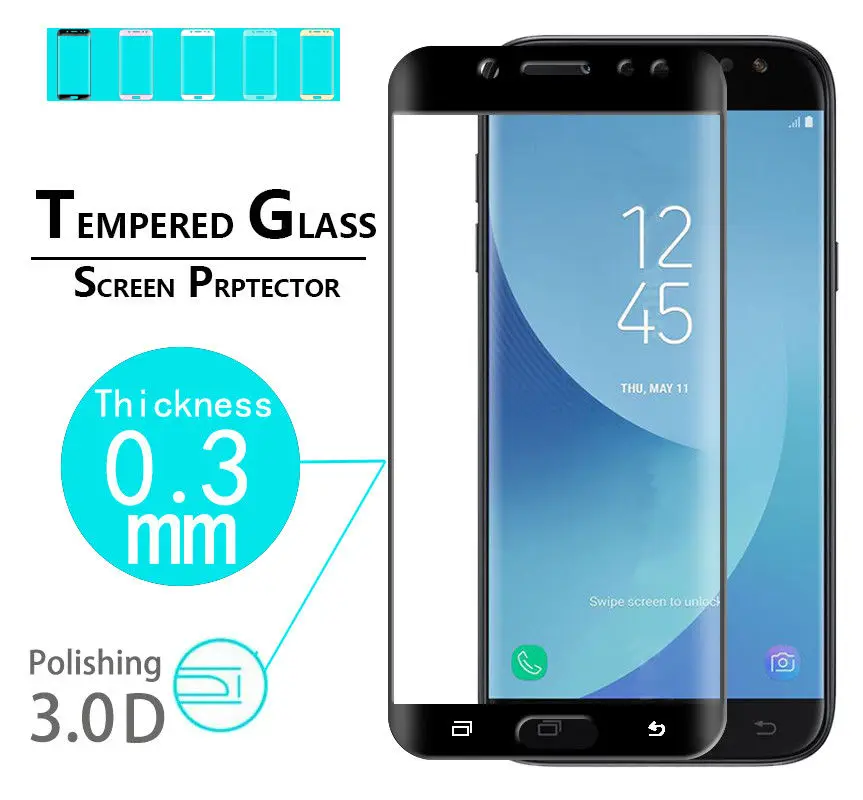 Полностью изогнутое закаленное стекло для Samsung J2 J3 J5 J7 2017 2016 Защитная пленка