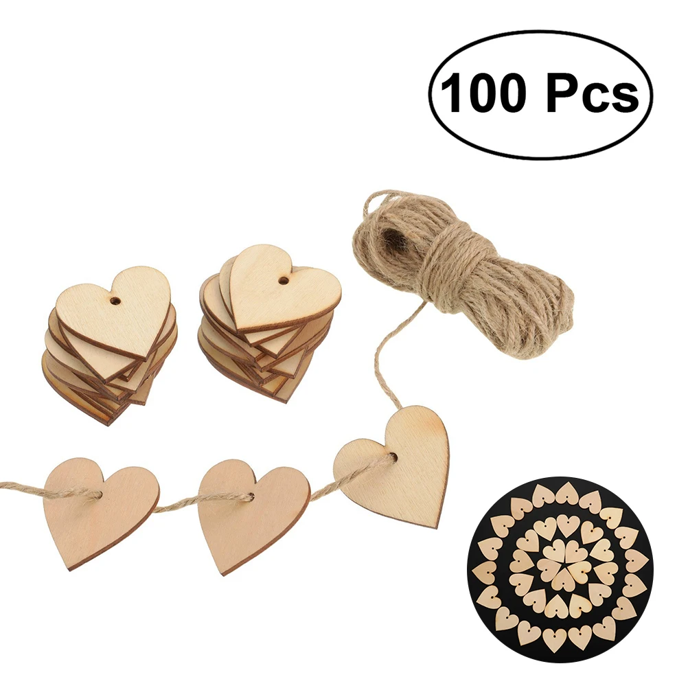 100Pcs 40MM Blank Heart Wood Slices Discs with 10M Twine DIY Decorations for Wedding Arts Crafts Card Making Drawing | Дом и сад