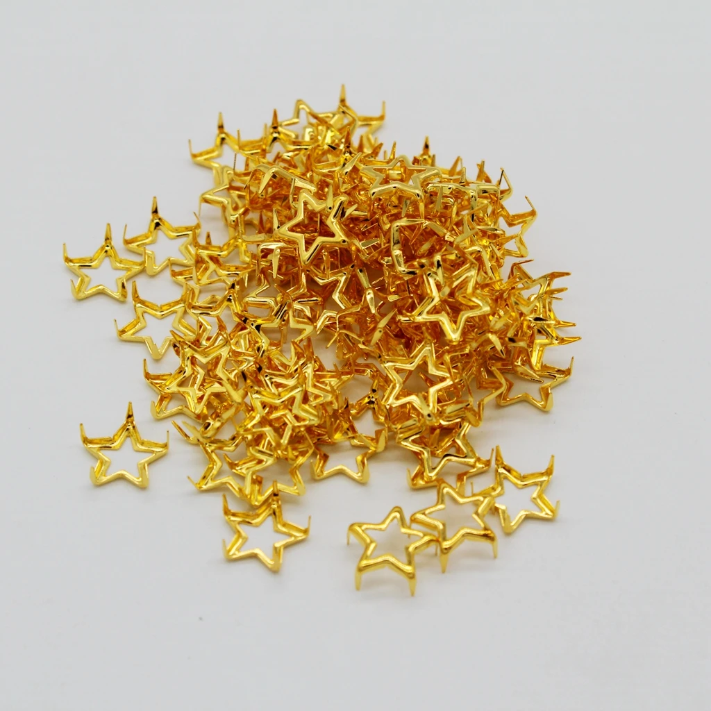 fityle 100Pcs Metal Hollow Star Rivet Studs 12mm Pentacle Type Studs Nailheads Punk Bag Shoes DIY Accessories