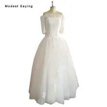 Elegant White Ball Gown Off Shoulder Lace Wedding Gowns 2017 with 3/4 Sleeves Formal Women Bridal Dresses vestido de noiva BW24