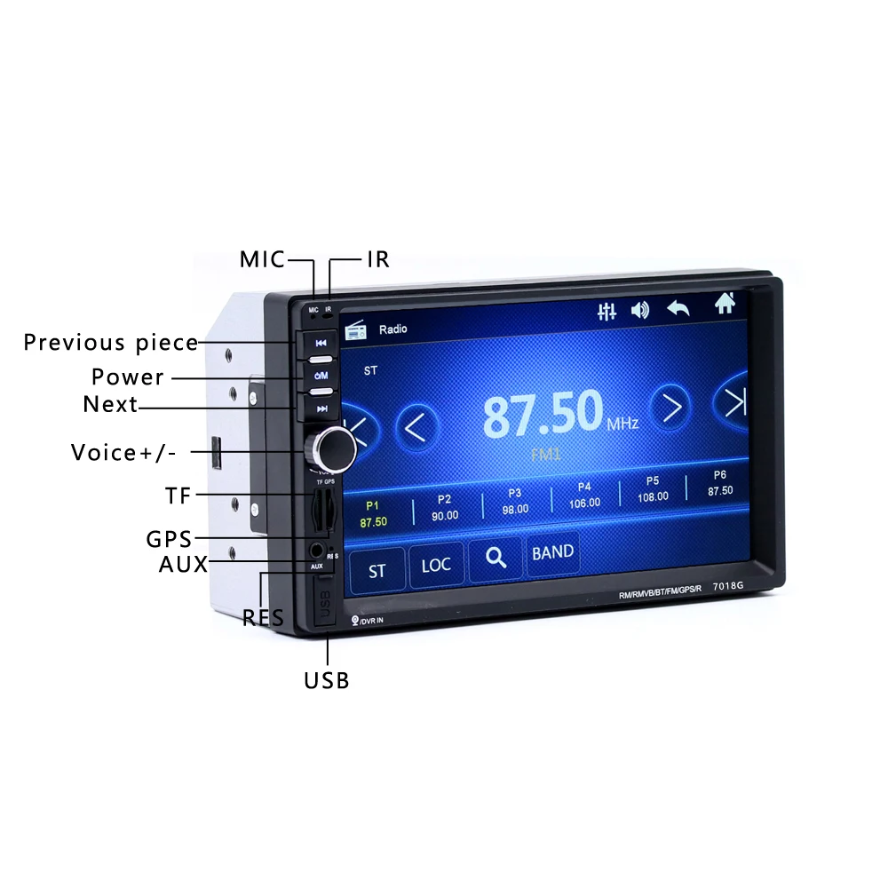 

7018G 2 Din 7 inch HD Touch Screen Car Radio Multimedia MP5 Player GPS Navigation with Camera and Southeast Asia Maps Bluetoot