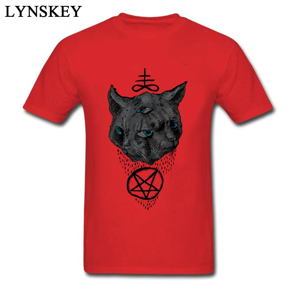 Men's Tops T Shirt Funky Funny T Shirts 100% Cotton O Neck Short Sleeve Crazy Janus Satan Cats Clothing Shirt Top Quality Janus Satan Cats red