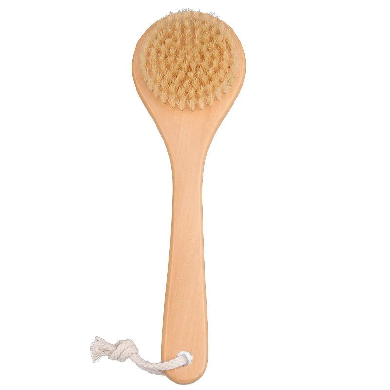 Natural Bristle Middle Long Handle Wooden Shower Bath Brushes Round