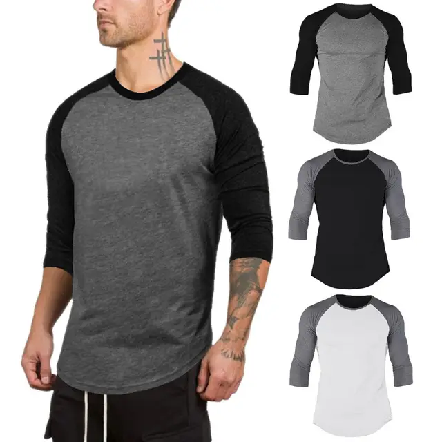 US $4.86 Mens 34 Sleeve Running Men Designer Quick Dry TShirts Running Slim Fit Tops Tees Sport Men s Fi
