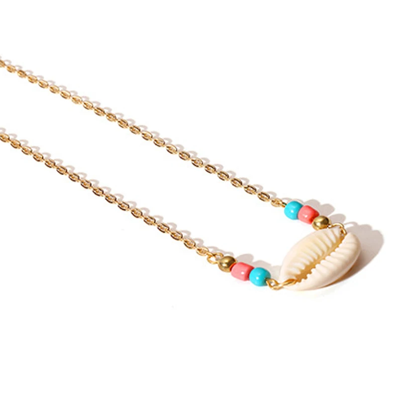 Cowrie ожерелье с подвеской ракушка чокер ошейник зелеными красными бусинами