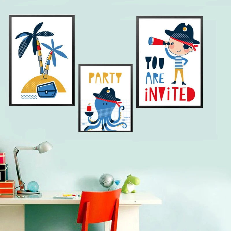 

Cartoon Pirate See Nursery Canvas Paintings Minimalist Wall Art Pictures Nordic Poster Print for Kids Gift Bedroom Home Decor
