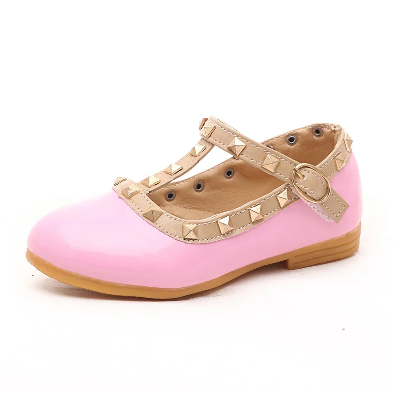 AFDSWG/весенне-осенняя модная детская кожаная обувь для девочек с белыми заклепками, черная обувь принцессы для детей, Розовая обувь для