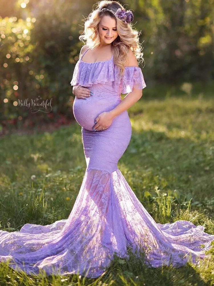 Новое платье для беременных фотография слинг шифоновый с открытыми плечами кружева длинный беременность платье "рыбий хвост" детское свободное платье для фотосессии