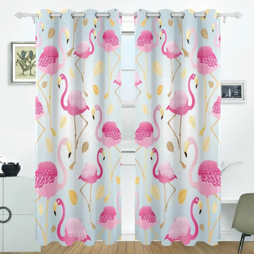 Image Flamingo Curtains Drapes Panels Darkening Blackout Grommet Room Divider for Patio Window Sliding Glass Door 55x84 Inches