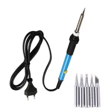 Электрический паяльник с регулируемой температурой 220 в 60 Вт, Сварочная паяльная станция, термокарандаш с 5 наконечниками, штепсельная вилка европейского стандарта