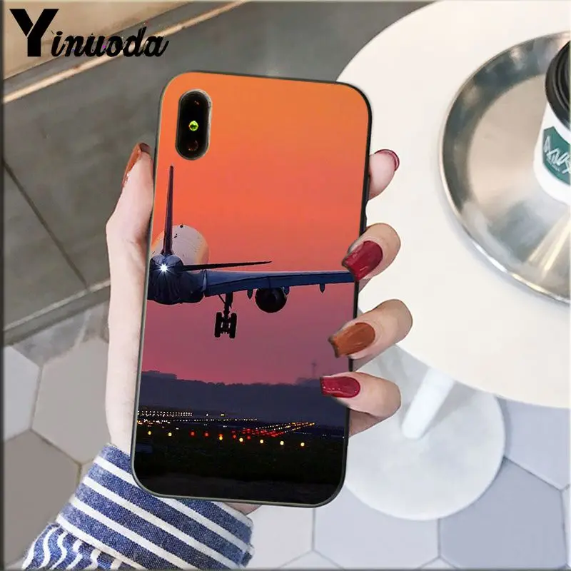 Airplane travel in the sunset