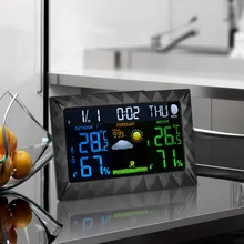 Wireless In/outdoor Weather Station Color Digital Clock Temperature Humidity Sensor Barometer Forecast Desktop LED Alarm Clock fj3365 weather station color forecast with alert temperature humidity barometer alarm moon phase digital barometer