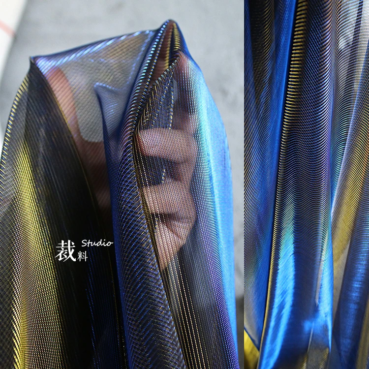 

Gold blue gradient illusion designer mesh stretch fabric cloth fabrics for patchwork