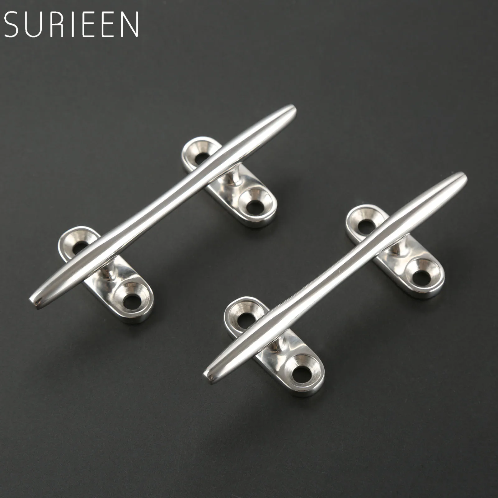 SURIEEN 2pcs Boat Rope Cleats Stainless Steel Marine Boat Hardware Open Base Cleat 4