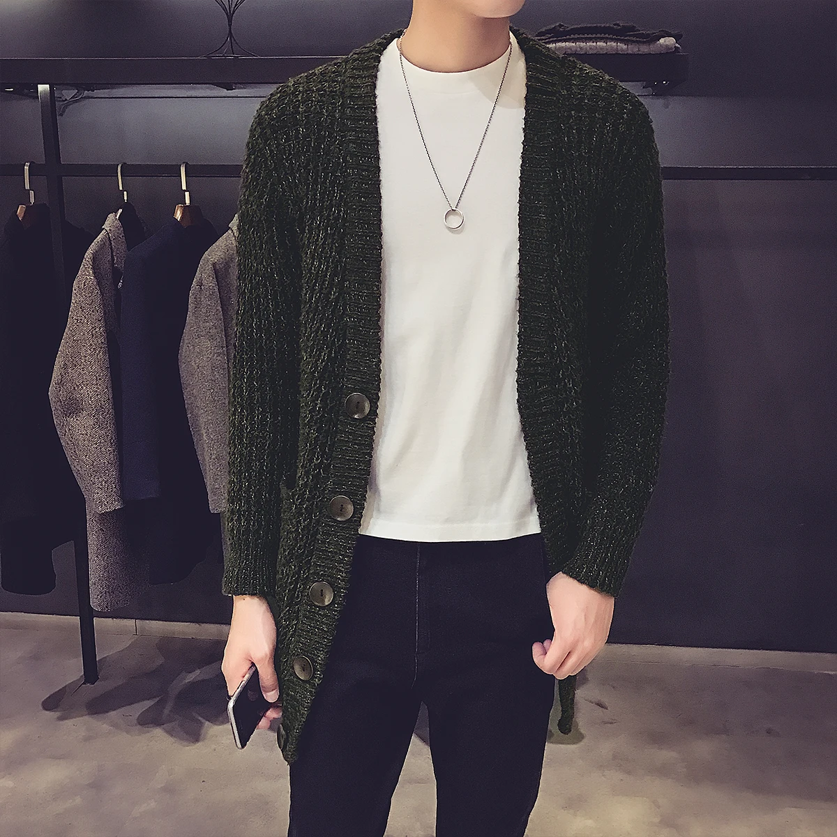 font b Men b font Fashion Causal Long Cardigan font b Sweater b font Knitwear