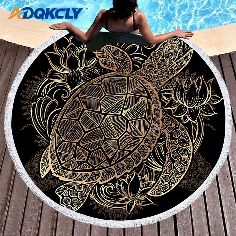 

ADQKCLY Brozing Turtles Tassel Tapestry Large Round Printed Microfiber Boho Beach Towel for Adult Toalla Blanket Yoga Mats