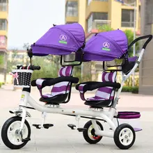 Baby Twin Tricycle Stroller 3 Wheels Double Stroller for Kids Twins Guardrail Seat Baby Toddler Bicycle Car Tricycle Child Pram high quality twins baby stroller double seat baby cart portable folding strollers for twins shockproof pram mutiple baby buggy