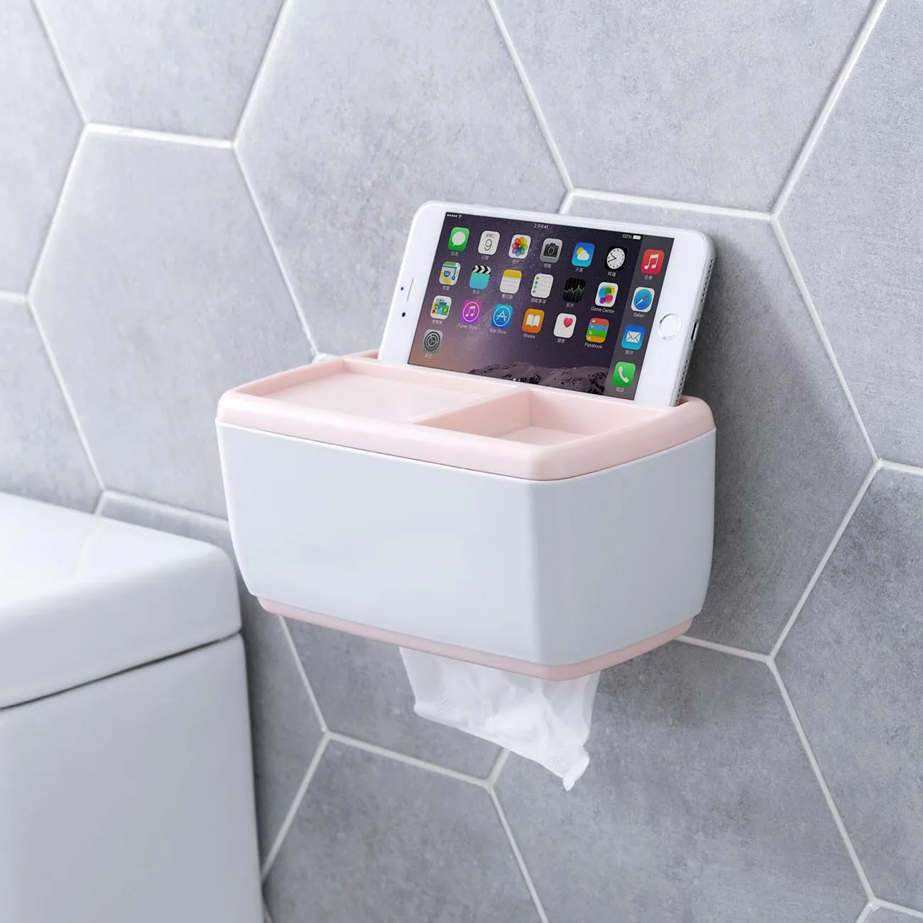 OTHERHOUSE Bathroom Shelf Wall Mounted Tissue Box Shower Caddy Toliet Paper Holder Storage Rack Napkin Holder Bathroom Organizer