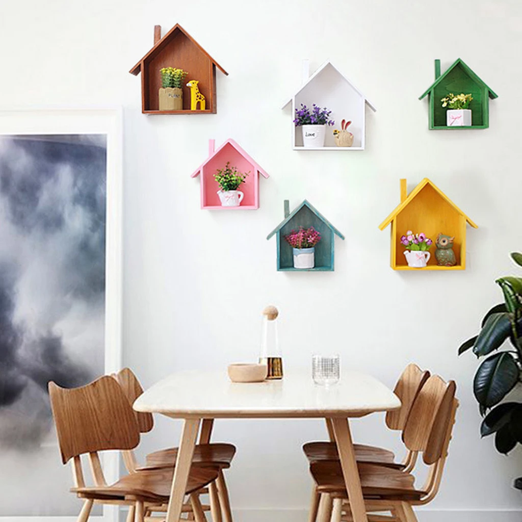 House Shape Wood Wall Shelf Display Hanging Shelving No Finish for Bedroom Kids' Room Decorations