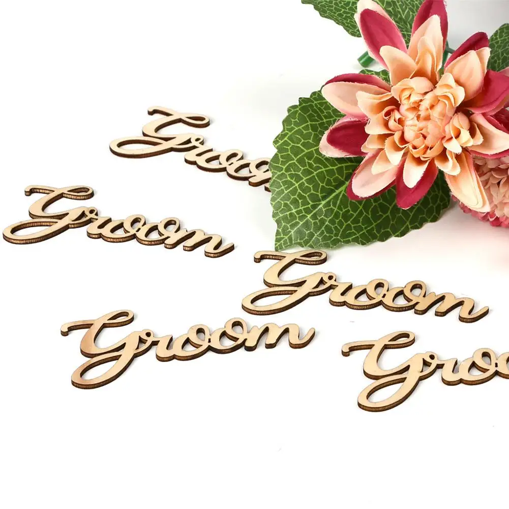 

45# 5Pcs Fine Hollowed Letter Groom Wooden Decoration Wedding Party Photo Studio Props Wedding Decoration Prop Tool