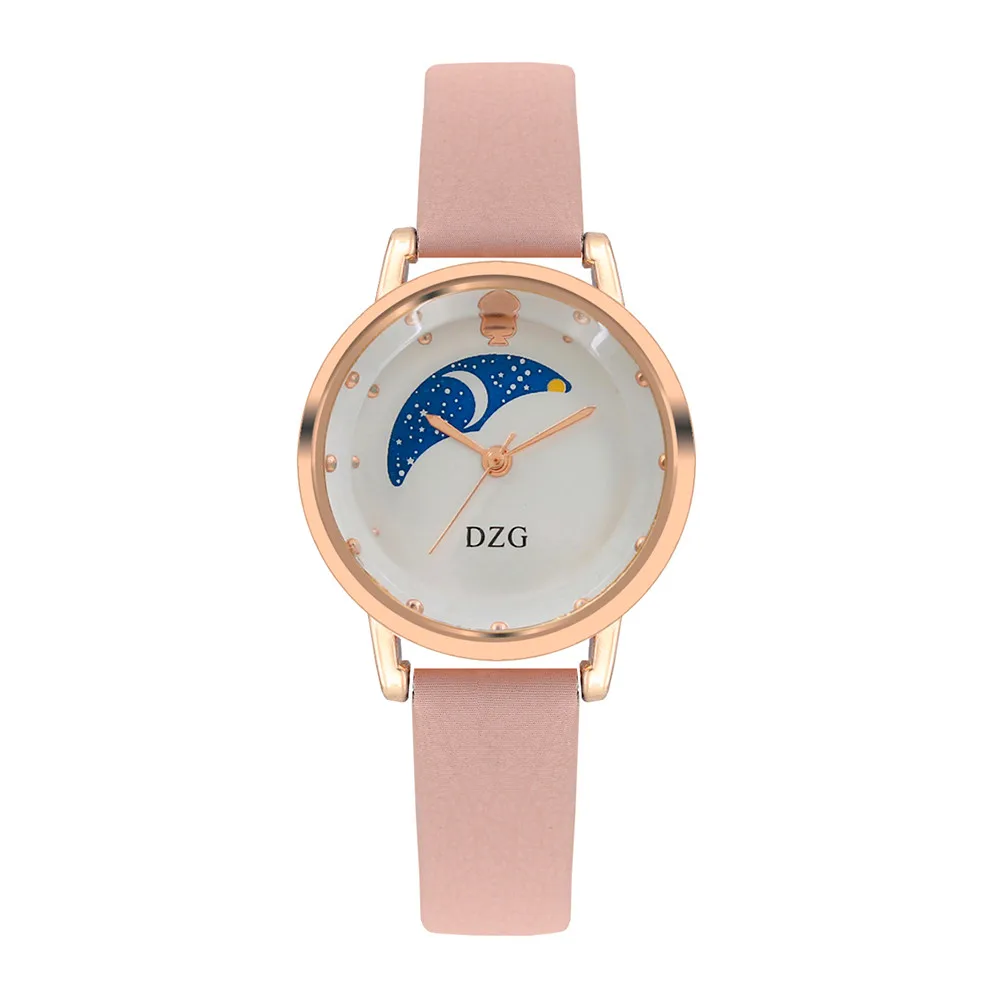 

New ladies leather watch 1PCS diamond moon alloy stainless steel dial casual quartz wrist watch reloj mujer digital a50