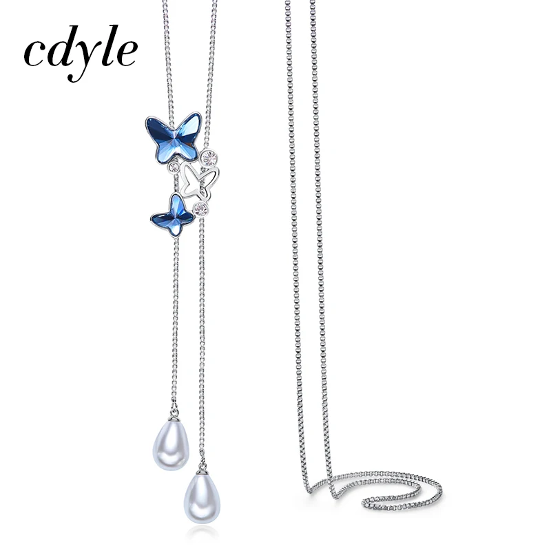 Cdyle Women Pendant Necklace Butterfly Long Embellished with crystal Jewelry Gift For Girl | Украшения и аксессуары
