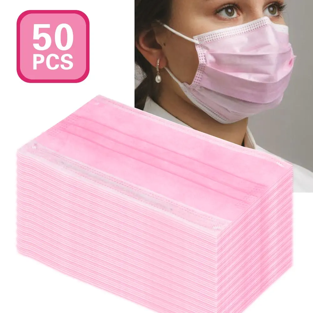 

50PCS/Pack Anti-dust Windproof Face Masks with Elastic Ear Loop Disposable 3 Ply Eyelash Extensions Non-woven Fabric Masks Dust