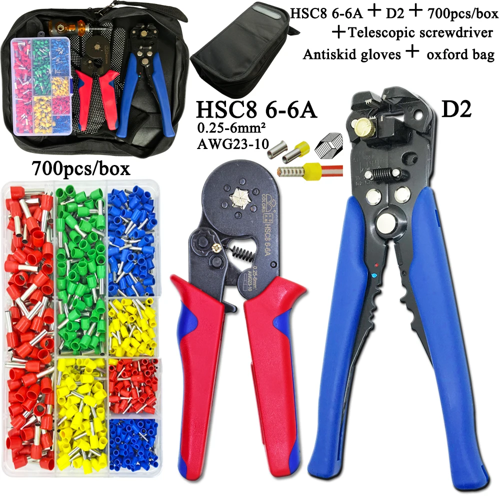 HSC8 pliers kit 6-6A 0.25-6mm2 D2 wire cutting pliers tube type terminal box electrical clamp terminal tube tool Red pliers