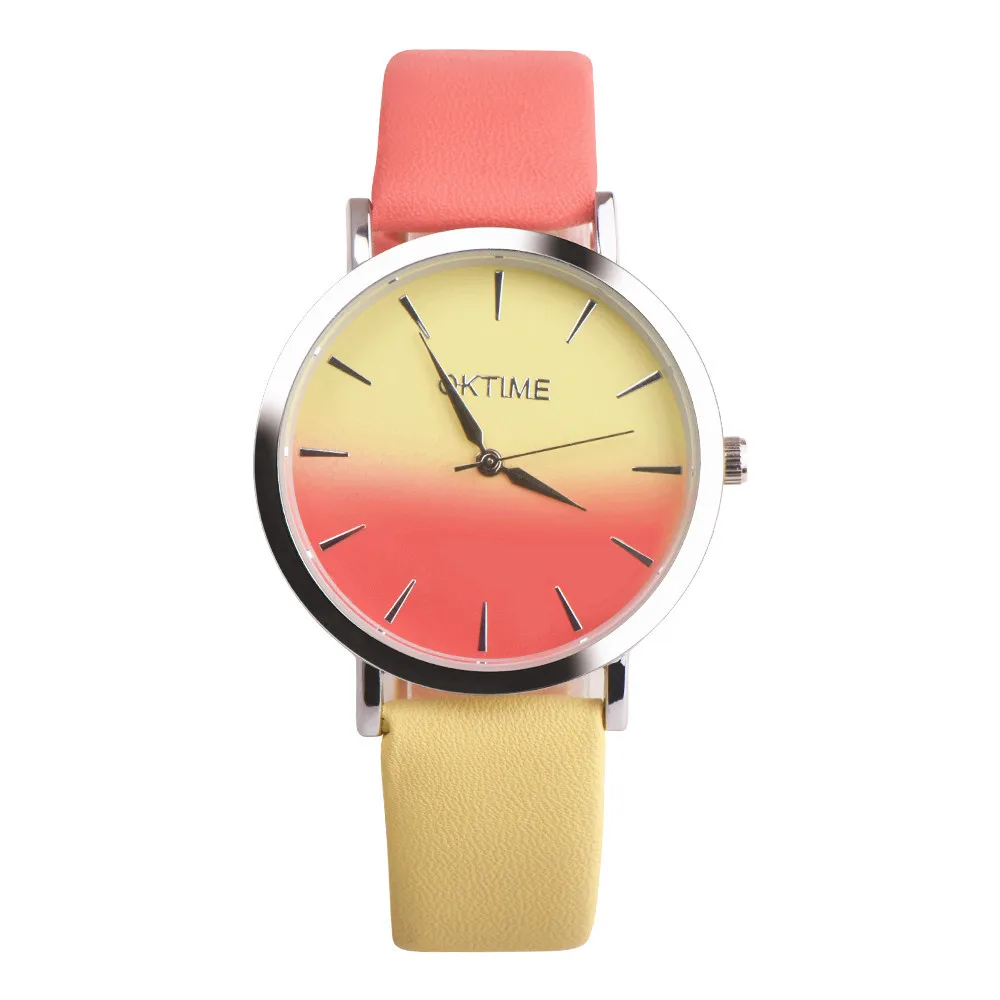 Лидер продаж! дизайн моды кварцевые часы женщины подарок Радуга Дизайн Кожаный ремешок аналоговые сплав кварцевые наручные часы Y797