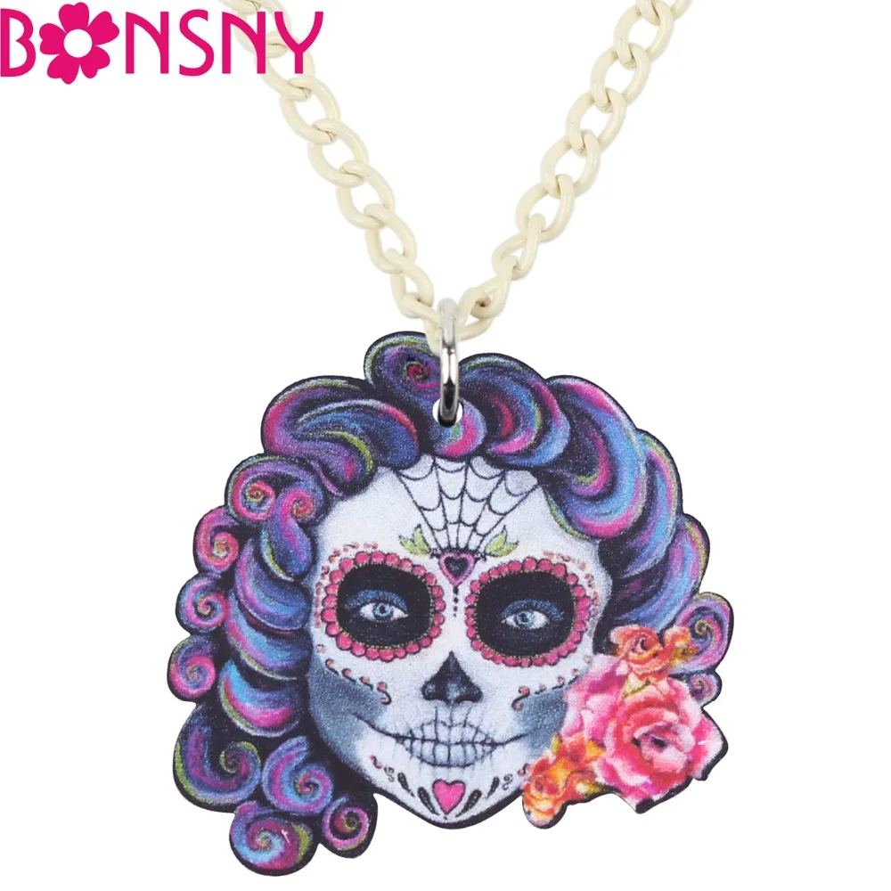 Bonsny collar de acrílico con calavera de Medusa para Halloween