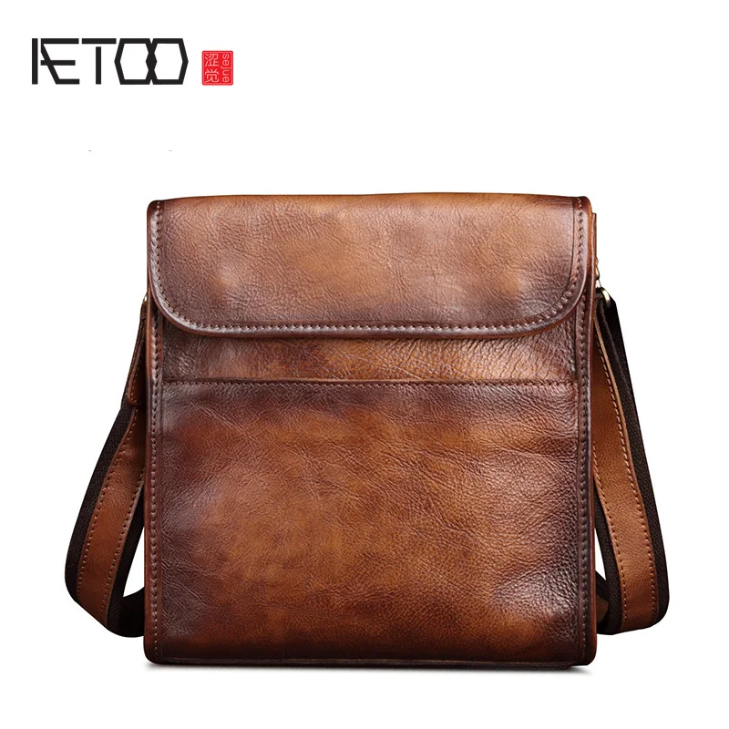 

AETOO Men's leather handbags, vintage leather cream men's shoulder bags, men's crossbody bag