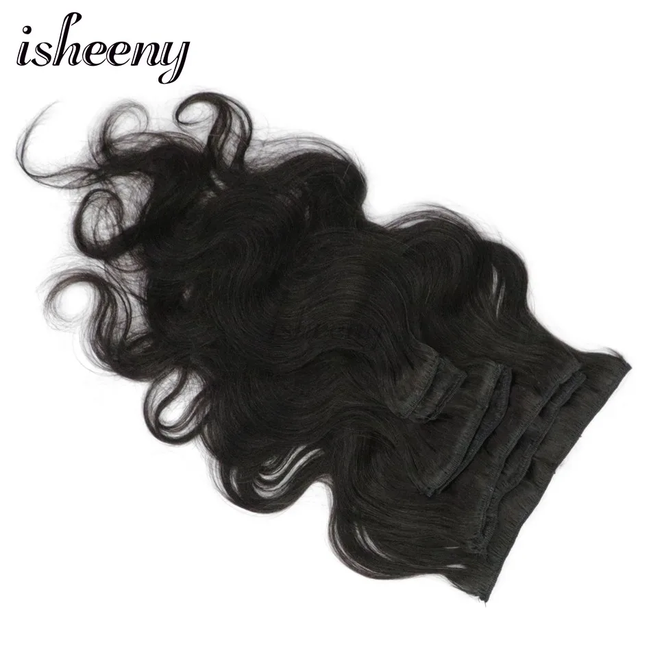 Isheeny 1" 16" 1" Remy(Реми), Пряди человеческих волос для наращивания 7 шт./компл. Волнистые Clip-In для наращивания на всю голову чёрный; коричневый блонд