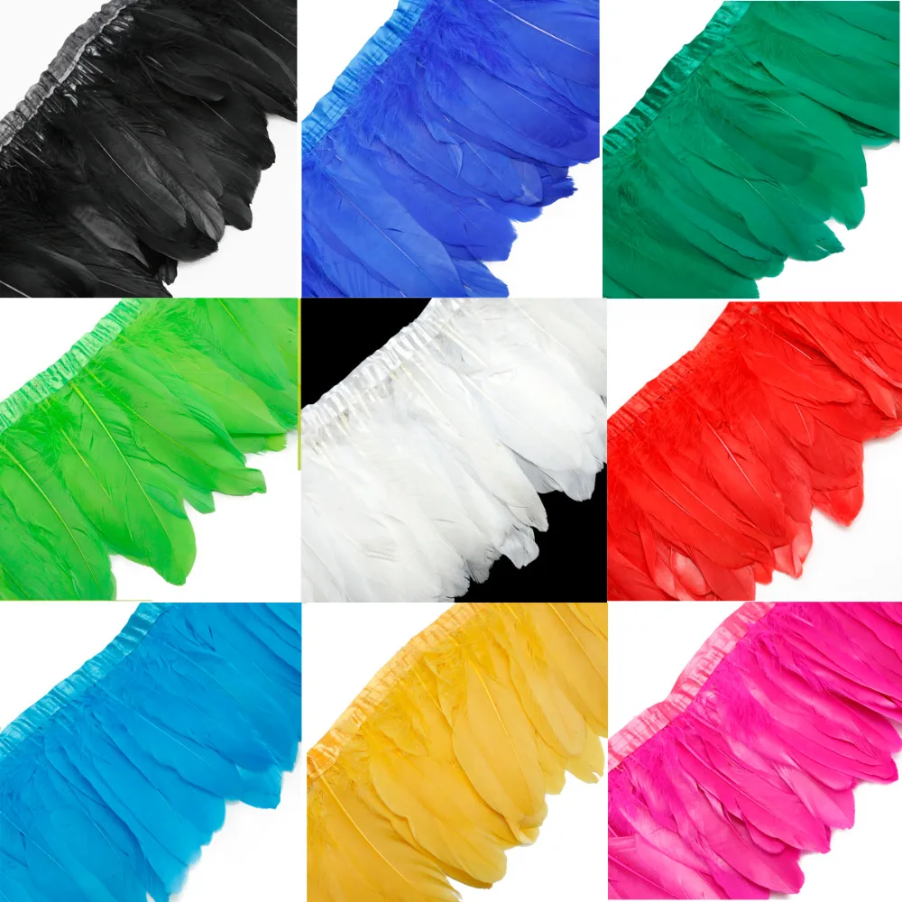 

New Arrivals 10 Colors for Choosing Goose feather trims 2 meters/lot Dyed geese feather ribbons 15-20cm Duck feather fringes