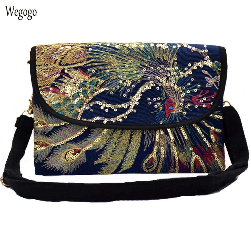 New Arrive Women Messenger Bag Peacock Embroidery Bag Long Wallet Small