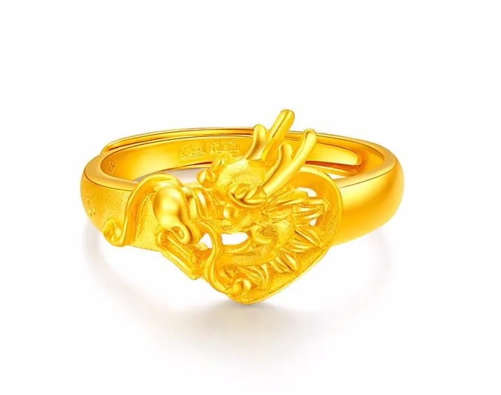 Пара чистого 999 твердого 24 K кольцо из желтого золота дракон и кольцо с Фениксом