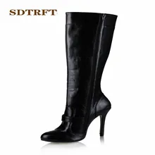 SDTRFT/зимние сапоги до колена на шпильке 12 см обувь с острым носком женские туфли-лодочки, пряжка бурдюка, большие размеры 35-42, 43
